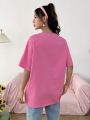 Color Burst Heart Pattern Oversized Round Neck Women'S Long T-Shirt