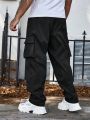 Extended Sizes Men's Solid Color Waist Drawstring Cargo Pants