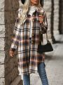 Plaid Print Drop Shoulder Coat