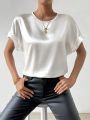 SHEIN Privé Batwing Short Satin Sleeve Blouse With Round Neckline