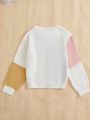 SHEIN Tween Girls Color Block Cable Knit Sweater