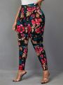 SHEIN CURVE+ Plus Size Women's Floral Pattern Cropped Leggings