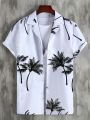 SHEIN Teen Boys Casual Loose Coconut Tree Pattern Short-Sleeved Shirt