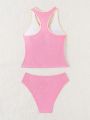 Teenage Girls' Vest Style Color Block Bikini Set For Summer Vacation Beachwear
