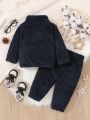 Baby Girl Expression Embroidery Half Zip Teddy Sweatshirt & Pants