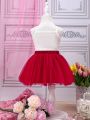 Baby Girl Embroidered Tank Top And Mesh Skirt Set