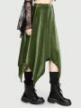 Fairycore Asymmetrical Hem Velvet Midi Skirt