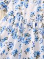 SHEIN Kids SUNSHNE Little Girls' Puff Sleeve Floral Print Dress