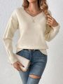 SHEIN Frenchy Women's V-neck Hollow Out Back Knitted Sweater