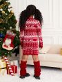 SHEIN Kids Cooltwn Tween Girl 1pc Geo Christmas Pattern Sweater Dress