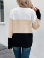 SHEIN LUNE Women's Colorblock Drop Shoulder Long Sleeve T-Shirt