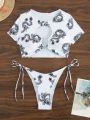 SHEIN Swim Y2GLAM Chinese Dragon Print Bikini Set With Circular Decoration