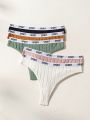 5pack Letter Tape Waist Ribbed Knit Panty