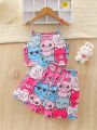 SHEIN Kids Nujoom Tween Girls' Funny And Cute Colorful Cartoon Pig Printed Tanks Top And Shorts Pajama Set, 2pcs/Set, Cool