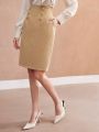 MOTF PREMIUM SOLID BUTTON DETAIL STRAIGHT SKIRT