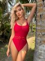 SHEIN Swim Chicsea Women's Solid Color One-piece Swimsuit With Bowknot Strap