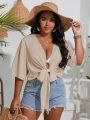 SHEIN Swim Vcay Plus Solid Tie Front Kimono