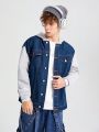 SHEIN Teenage Boys' Patchwork Casual Denim Jacket And Coat