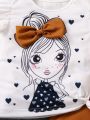 SHEIN Kids SUNSHNE Little Girls' Butterfly Embellished T-Shirt And Solid Color Pants 2pcs/Set