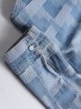 Men Letter Flocking Denim Shirt Without Tee