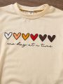 SHEIN Kids EVRYDAY Girls' Short Sleeve T-shirt With Heart Print And Slogan