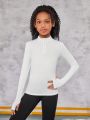 SHEIN Tween Girls' Knitted Solid Color Stand Collar Half-Zip Sports Jacket