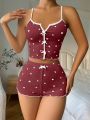 Heart Patterned Cami Pajama Set