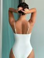 SHEIN Swim Chicsea Solid Color Ruffle Trim One Piece Swimsuit