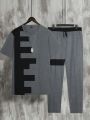 Men Colorblock Tee & Drawstring Waist Sweatpants