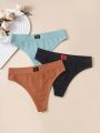 3pcs Letter Patched Detail Ribbed Knit Panty