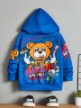 SHEIN Toddler Boys' Casual Animal & English Pattern Hoodie