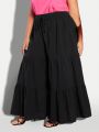 SHEIN CURVE+ Plus Size Women's Wide Leg Pants With Tie Waist And Ruffled Hem