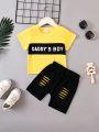 Baby Boy Letter Graphic Tee & Ripped Shorts