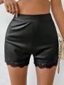 SHEIN BAE Ladies' Lace Patchwork Pu Shorts