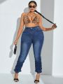 SHEIN SXY Plus Size Slim Fit Fold Detail Jeans