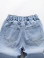 Tween Boys' Loose Fit Frayed Hem Light Wash Ripped Denim Shorts