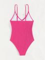 SHEIN Swim Vcay Ladies' Solid Color One-Piece Swimsuit With Shoulder Straps