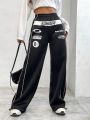 SHEIN Coolane Black Racing Print Motorcycle Sweatpants