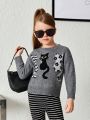 SHEIN Girls Cat Pattern Drop Shoulder Sweater