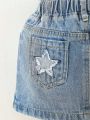 Little Girls' Washed & Distressed A-line Denim Skirt With Star Decor