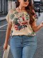 SHEIN CURVE+ Plus Size Floral Printed Batwing Sleeve Blouse