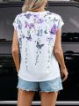 SHEIN LUNE Women's Butterfly & Floral Print T-