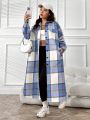 Plaid Print Drop Shoulder Flap Pocket Drop Shoulder Longline Oversized Shirt