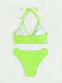 SHEIN Swim Basics Fluorescent Green Two-Piece Swimsuit Set