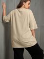 Plus Size Relaxed Fit T-shirt With Pattern Print And Dolman Sleeves