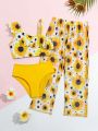 Little Girl's Sunflower Print Ruffle Swimsuit Set