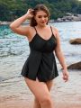 SHEIN Swim Basics Plus Size Solid Color Twist-Front One-Piece Swimsuit