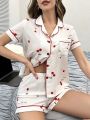 Cherry Print Contrast Piping PJ Set