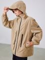 SHEIN Teen Boy Letter Patched Detail Drawstring Hooded Coat