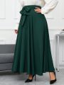 SHEIN Clasi Women'S Plus Size Solid Color High Waist Front Knot Design Long Skirt